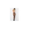 Collant noir résille effet string brésilien dentelle florale et coutures arrières 